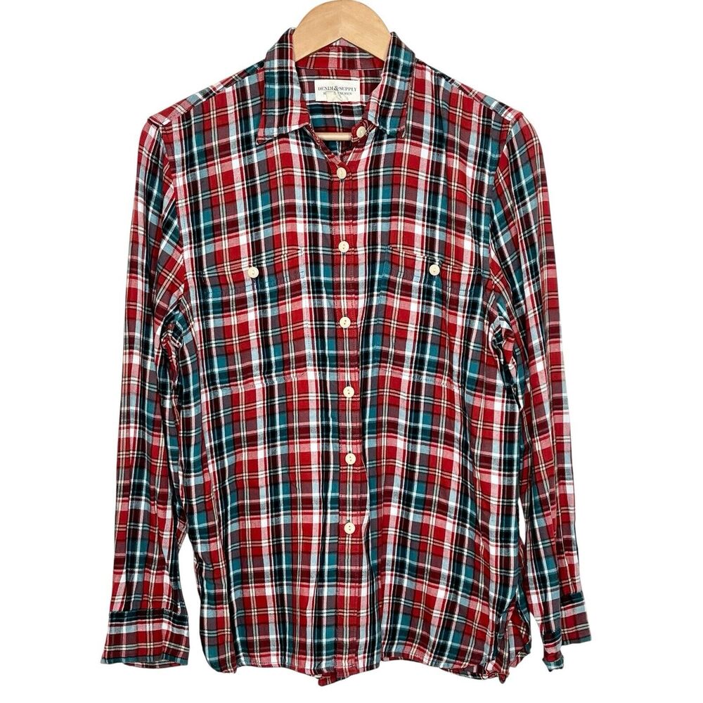 Vintage Denim & Supply Ralph Lauren Button Up Shirt Womens L Red Blue Plaid